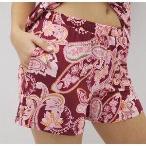 SOMA Cool Nights Kashmir Paisley Kiss Pajama Shorts 4" Large Pink Maroon